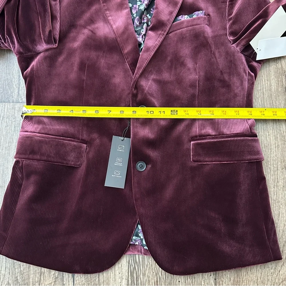 JF J. Ferrar Evening Velvet Blazer Jacket Slim Fit Men’s Sz 40 SH Red Wine